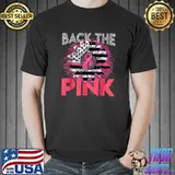 Back The Pink Ribbon Sunflower Usa Flag Breast Cancer Awareness T-Shirt