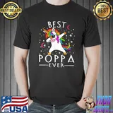 Best Poppa Ever Dabbing Unicorn Stars And Moons T-Shirt