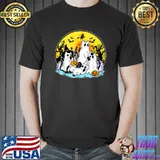 Black Cats In Ghost Costume Witch And Moon Halloween T-Shirt