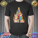 Book tree christmas light shirt