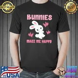 Bunnies Make Me Happy Pet Bunny Rabbit Lover Hearts T-Shirt