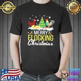 Chicken noel hats dancing on snow merry flocking christmas shirt