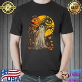 Cute Halloween Pumpkin Ghost Moon Jack Skellington Autumn Leaves Graphic Art T-Shirt