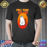 Full time cat dad funny black cat wearing ghost halloween trending shirt