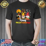 Gnomes Bats Blood Moon Halloween Thanksgiving Christmas Happy Hallothanksmas T-Shirt