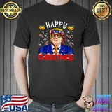Happy Christmas American Flag Donald Trump Ugly Christmas Pajamas T-Shirt