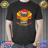 Happy Hallothanksmas Cat Turkey Cat Thanksgiving Christmas T-Shirt