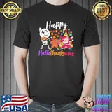 Happy hallothanksmas dabbing skeleton Turkey santa halloween thanksgiving christmas holidays classic shirt