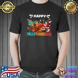 Happy Hallothanksmas Halloween Thanksgiving Christmas Mixing Turkey Santa Dabbing T-Shirt