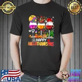 Happy Hallothanksmas Wine Glasses Blood Moon Witch Santa Hat Pumpkin T-Shirt