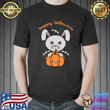 Happy Halloween Cute Rabbit And Bats And Pumpkin T-Shirt