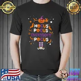 Hocus Pocus Everybody Focus Elf Pumpkin Bats Halloween Teacher T-Shirt