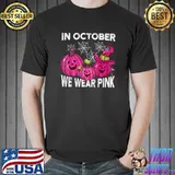 In October We Wear Pink Pumpkins Breast Cancer Halloween T-Shirt
