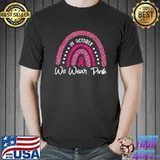 In october we wear pink ribbon leopard rainbow breast cancer shirt