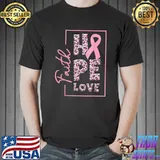 Leopard Faith Hope Love Pink Ribbon Breast Cancer Warrior T-Shirt