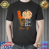 Love Pre K Teacher Thanksgiving Pumpkin Costume Leopard T-Shirt