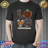 Love Preschool Teacher Witch Pumpkin Spooky Halloween Vibes Apple And Pencil T-Shirt