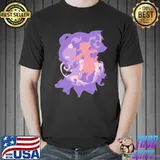 Pink silhouette of dorI from genshin impact game in double exposure technique shirt