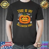 Pumpkin Face With Sunglass Vintage Sunset Summer Bats Halloween This Is My Halloween T-Shirt