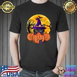 Pumpkin Jack O Lantern Cat Witch Hat Blood Moon Halloween Costume T-Shirt