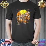 Skeleton Dinosaur T rex Boys Halloween Mummy Pumpkin Bats Moon T-Shirt