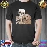 Skeleton Holding A Dog Lazy Halloween Costume Skull T-Shirt