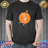 Skeleton playing volleyball halloween skeleton moon bats trending shirt