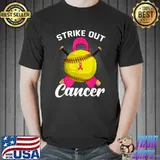 Strike Out Breast Cancer Awareness Day Pink Ribbon Softball T-Shirt