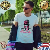 Support Squad Messy Bun Sunglass Leopard And Sunflowers Breast Cancer Awareness Pink Warrior T-Shirt