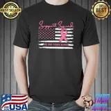 Support Squad No One Fights Alone Breast Cancer Awareness Ribbon Usa Flag T-Shirt