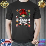 The Blessed Gnome Buffalo Plaid Matching Family Christmas Pajama T-Shirt