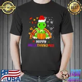 Trex Dinosaur Turkey With Hat Santa Thanksgiving Christmas Happy HalloThanksmas T-Shirt