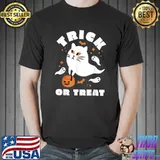 Trick Or Treat Halloween Ghost Cat Spooky Fall Season T-Shirt
