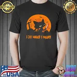 Vintage Scary Halloween Black Cat Full Moon Graveyard T-Shirt