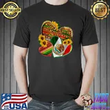Viva Mexico Independence Day Heart Sunflowers Leopard Pride Mexican Taco Fiesta T-Shirt