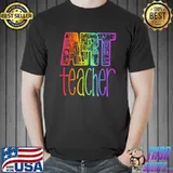 Art teacher supplies doodle in rainbow color art teacher christmas shirt