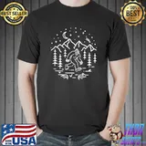 Bigfoot Camping Wilderness Monoline Saquatch Mountain Moon T-Shirt