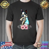 Boston Terrier I Love Mom Tattoo Mother's Day Flowers T-Shirt