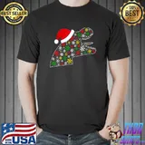 Christmas Dinosaur Icon Holiday Snowflakes Mashup With Santa Hat T-Shirt