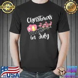 Christmas in july flamingo pink funny camping camper shirt
