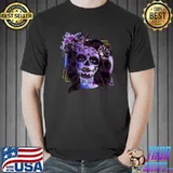 Dia De los Puerto Witchy Sugar Skull Flowers Halloween T-Shirt