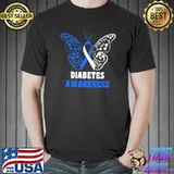 Diabetes Awareness Butterfly Blue Ribbon Support Squad T-Shirt