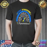 Down Syndrome Awareness Rainbow Blue Yellow Ribbon Leopard T-Shirt