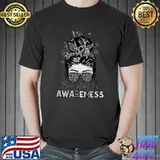 Encephalitis awareness messy bun leopard sunglass and butterflies ribbon T-Shirt