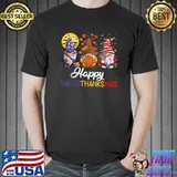 Gnomes With Autumn Fall Moon And Bats Halloween Thanksgiving Christmas Happy Hallothanksmas T-Shirt
