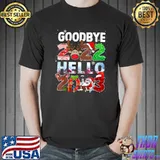 Goodbye 2022 Hello 2023 Cute Christmas Raindeer And Santa T-Shirt