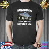 Grandma Of The Birthday Boy Fathers Monster Shark Truck Stars T-Shirt