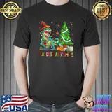 Hallothanksmas T Rex Dinosaur Pumpkin And Xmas Tree Halloween Christmas T-Shirt
