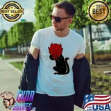 Halloween devil cat waering monster mask shirt