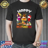 Halloween Thanksgiving Christmas Happy Hallothanksmas Wine Witch Santa Moon T-Shirt